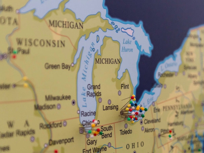 Map pins of Michigan USA Midwest