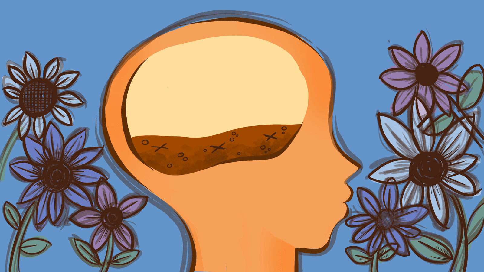 Gif shows flowers growing inside a brain
