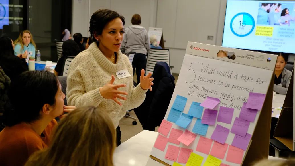 Malak Elshafei facilitates a workshop with a small group