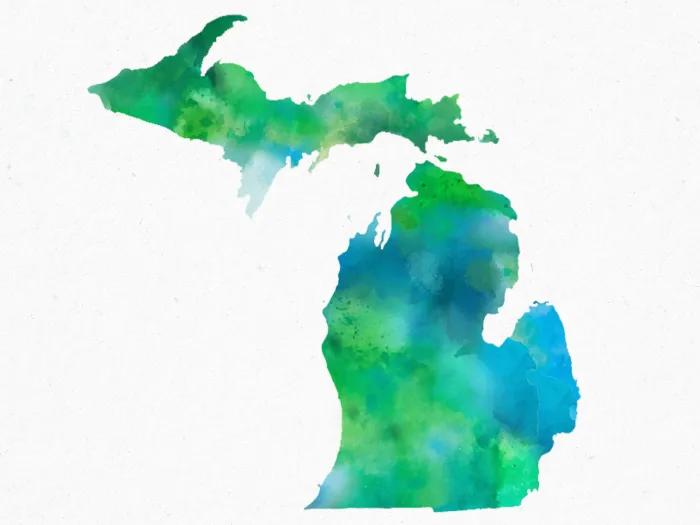 green blue map of michigan