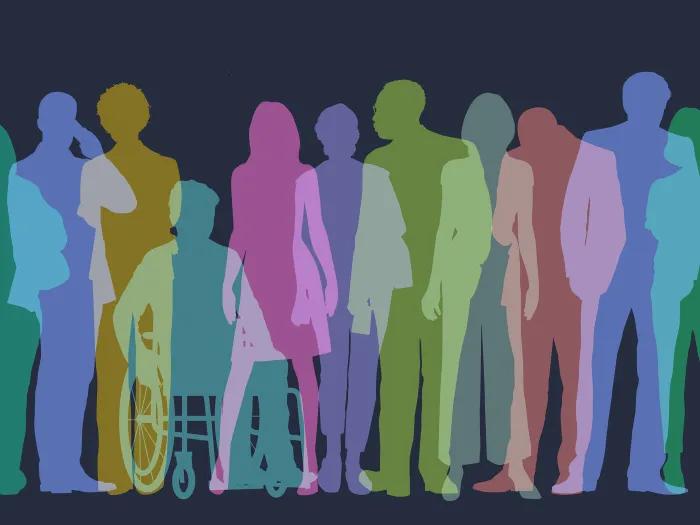 colorful drawing of people figures dark background