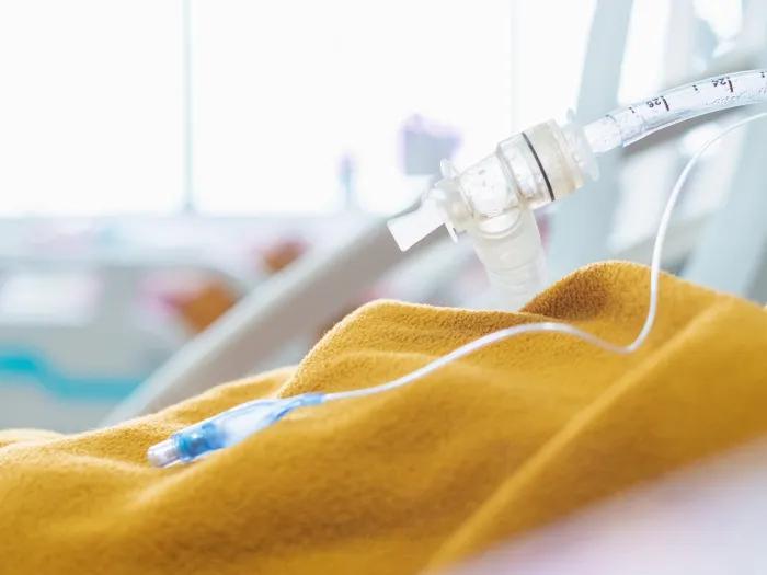 Closeup of medical ventilator breathing tube