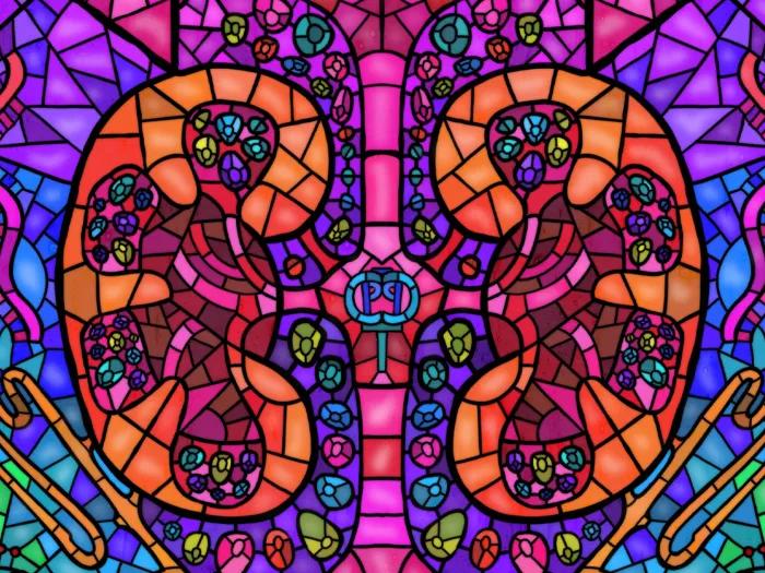 stained glass green blue purple orange pink 