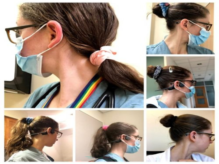 Collage of photos with medical student showing her scrunchie