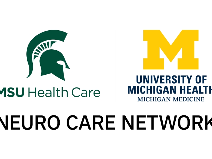 Michigan State University logo and University of Michigan logo side by side above new neuro care network initiative