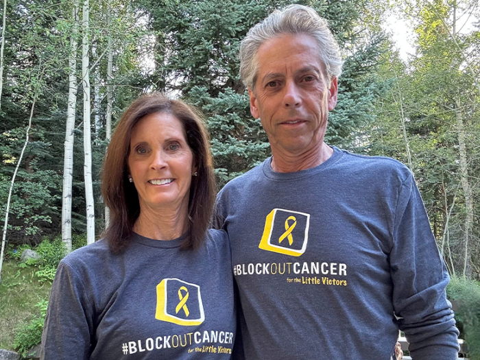 Donors Linda and Andy Jacob proudly wearing their Block Out Cancer t-shirts.