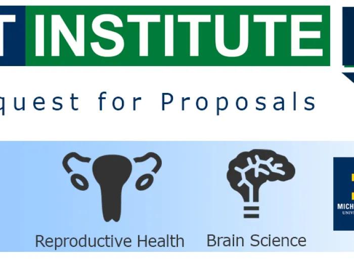 Graphic that reads 'Joint Institute RFP / 2022 Request for Proposals" with a few different symbols on it
