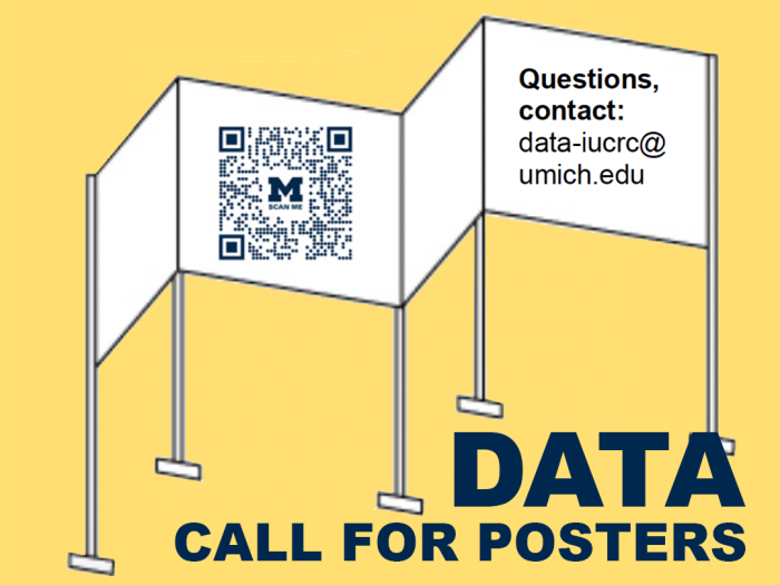 Drawing of poster boards with a QR that links to the poster submission form