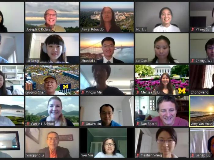 Screenshot of a Zoom call with many participants