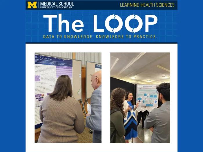 The Loop newsletter December 2023 cover displaying a group of people in front of an eye-catching poster, highlighting cultural interaction.