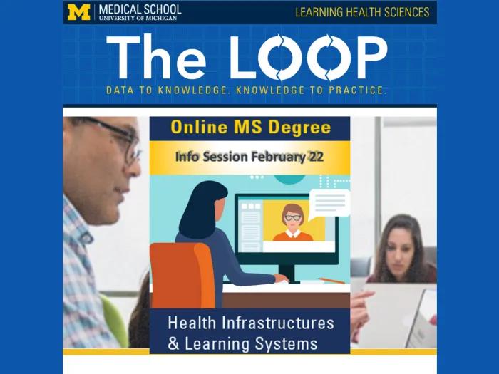 The Loop newsletter Jan 2022 cover features a graphic for online ms degree info sessions.