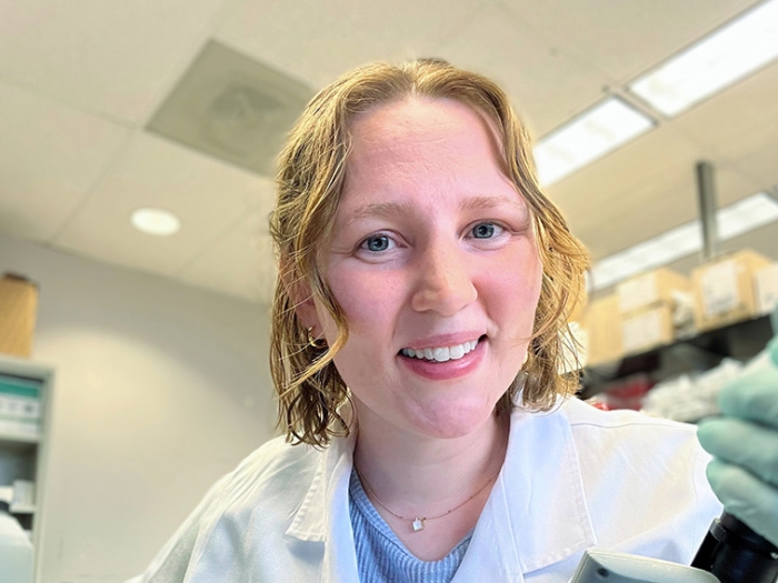 Jennifer Barker, PhD, in lab