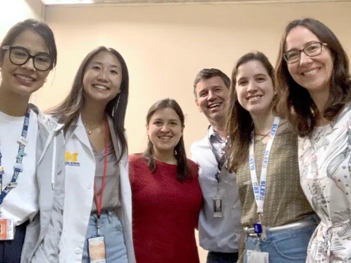 UMMS student Gabriela Kim (second from left) with colleagues at the University of Sao Paulo, including her FMUSP mentor, Dr. Alexander Augusto de Lima Jorge.