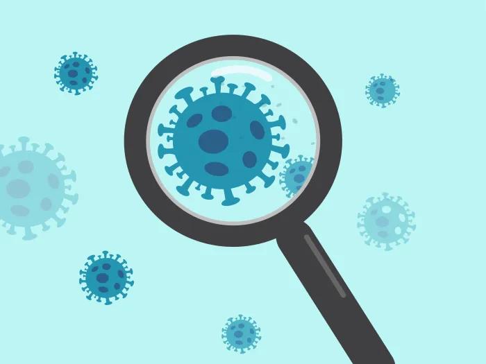 COVID19 in immunocompromised patients webinar vector magnifying glass looking at COVID 