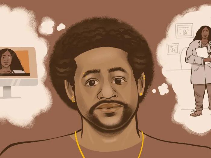 man drawn thinking of in person interview and in person interview