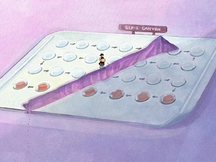 woman pregnant walking on birth control packet purple background far away view