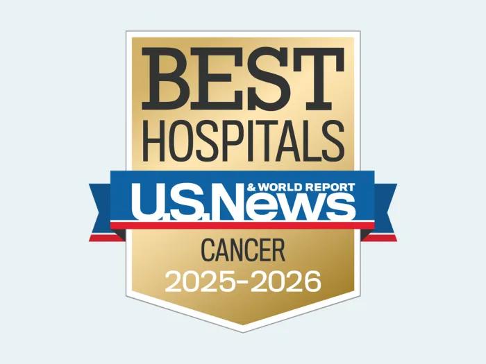 Badge with text: Best Hospitals U.S. News & World Report, Cancer 2025-2026