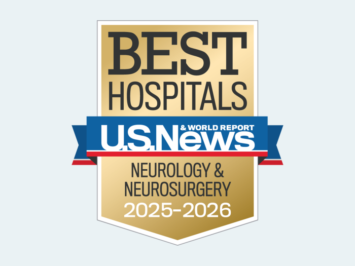 Badge with text: Best Hospitals U.S. News & World Report, Neurology & Neurosurgery 2025-2026