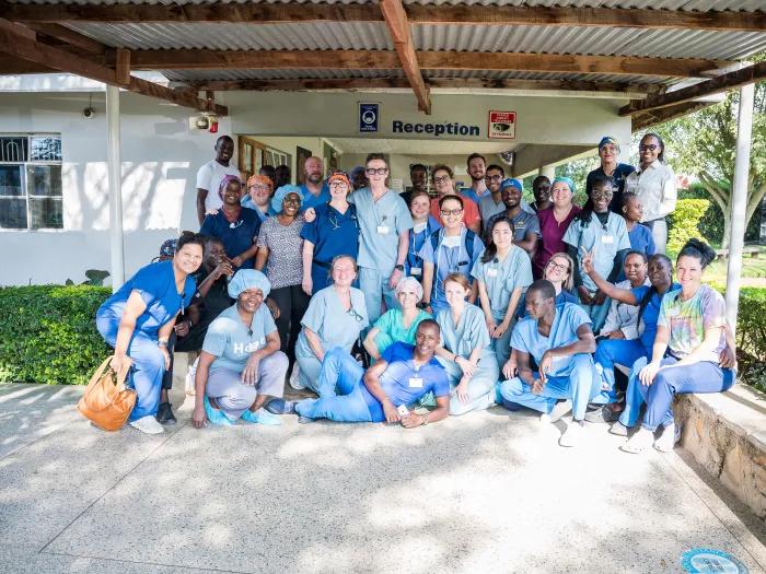 Volunteers pose for a photo