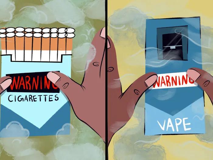 cigeratte boxes one open and one closed that says vape graphic