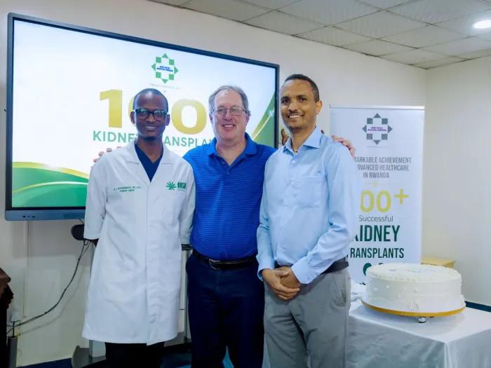 Dr. Jeff Punch with Rwanda's first transplant specialists, urologists urologists Alexandre Nyirimodoka and Emmanuel Muhawenimana