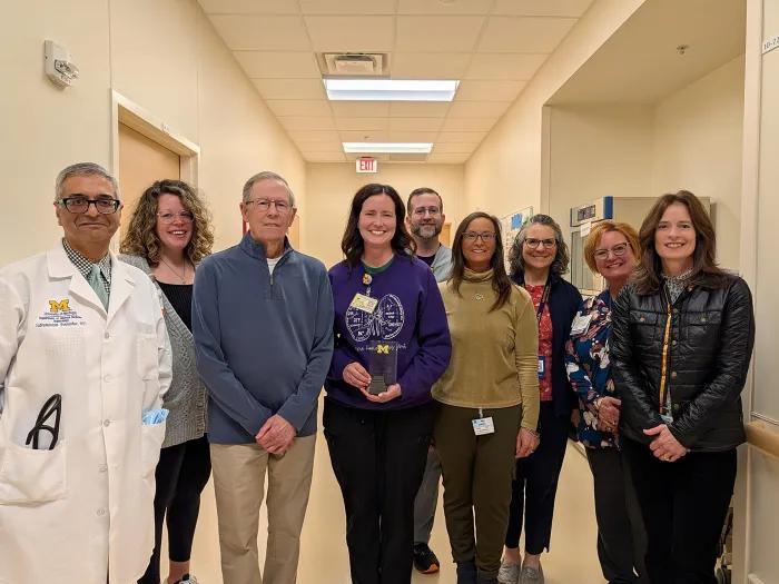 Members of the nephrology care team and Coulson family at the recent awards ceremony.