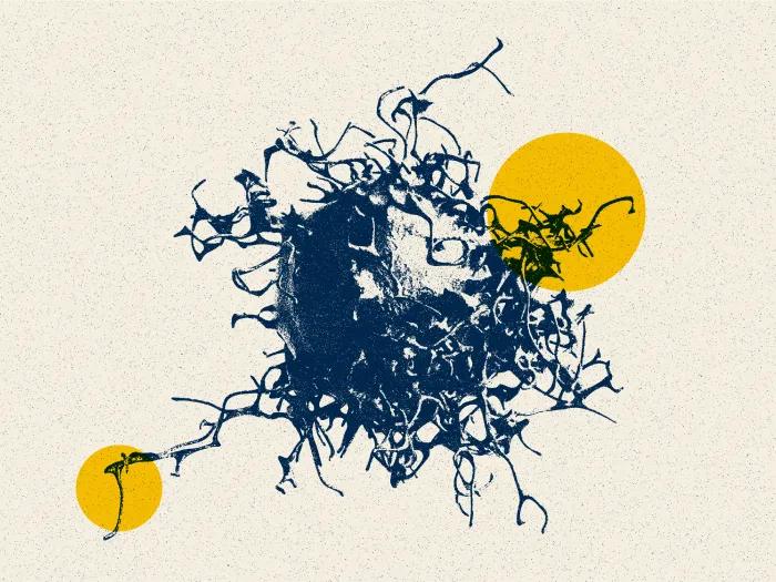 cancer cell blue yellow floating