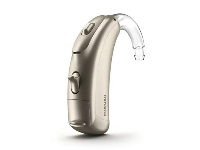 silver amish oto hearing device aid that's U shaped