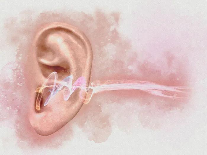 Ear watercolor showing a sound wave