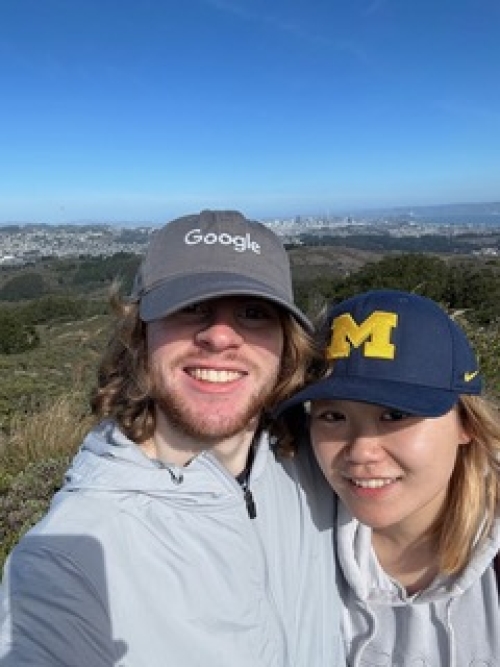 Hanrui Zhang and Adam Beneson hiking in the Bay Area