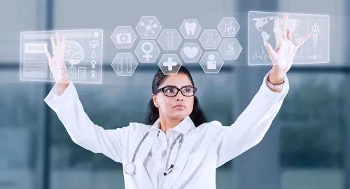 stock photo of woman using touch screen 