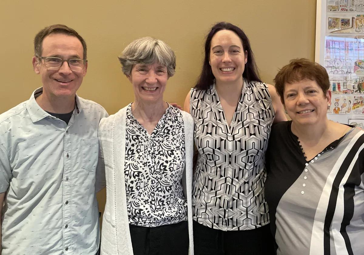 Spindler Lab past and present at ASV 2024, Columbus OH. Left to right, Jason Weinberg, Kathy  Spindler, Lisa Gralinski, Adriana Kajon