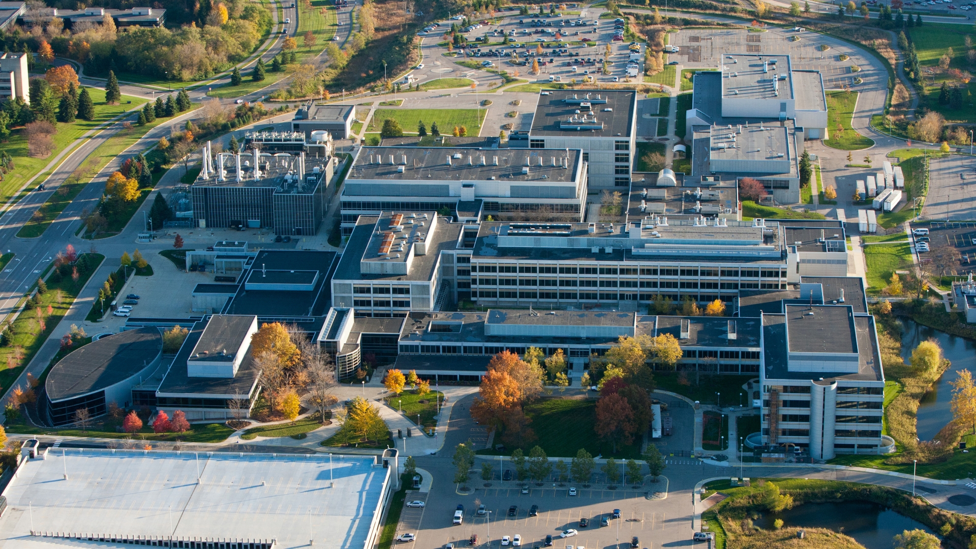 aerial shot of the north campus research complex