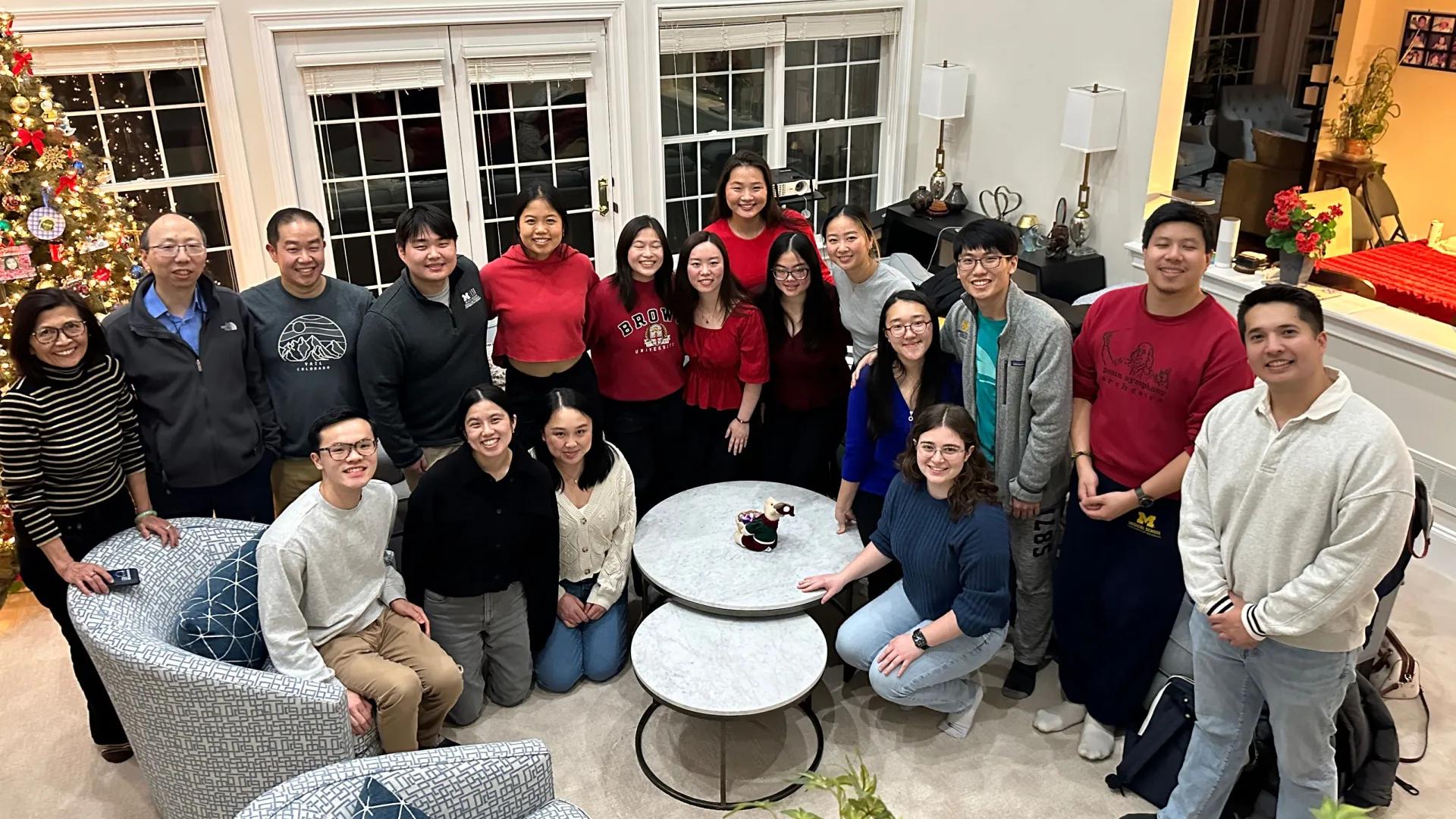 A group of people at a gathering for the holidays