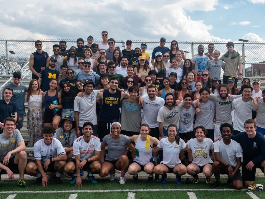 A large group of students on bleachers