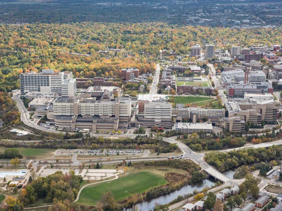 aerial view of the U-M medical campus