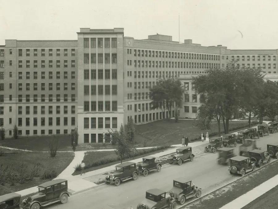 Historic photo of the old main hospital in Ann Arbor, Michigan