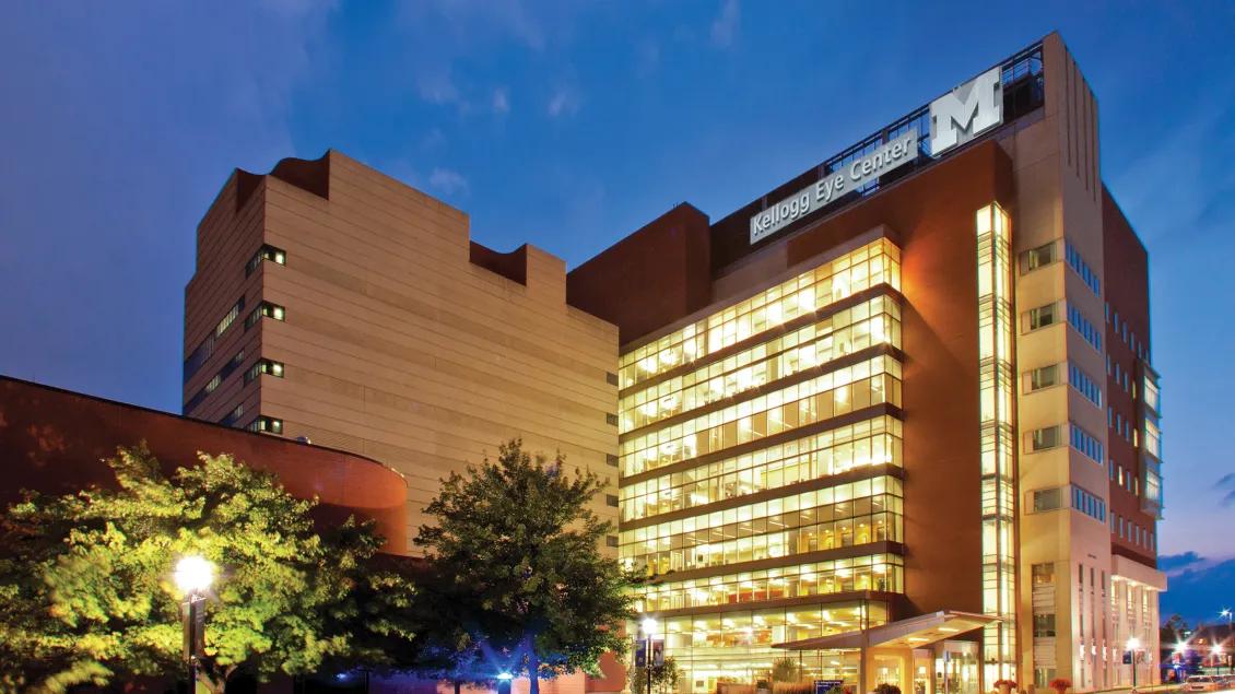 Photo of Kellogg Eye Center building at night