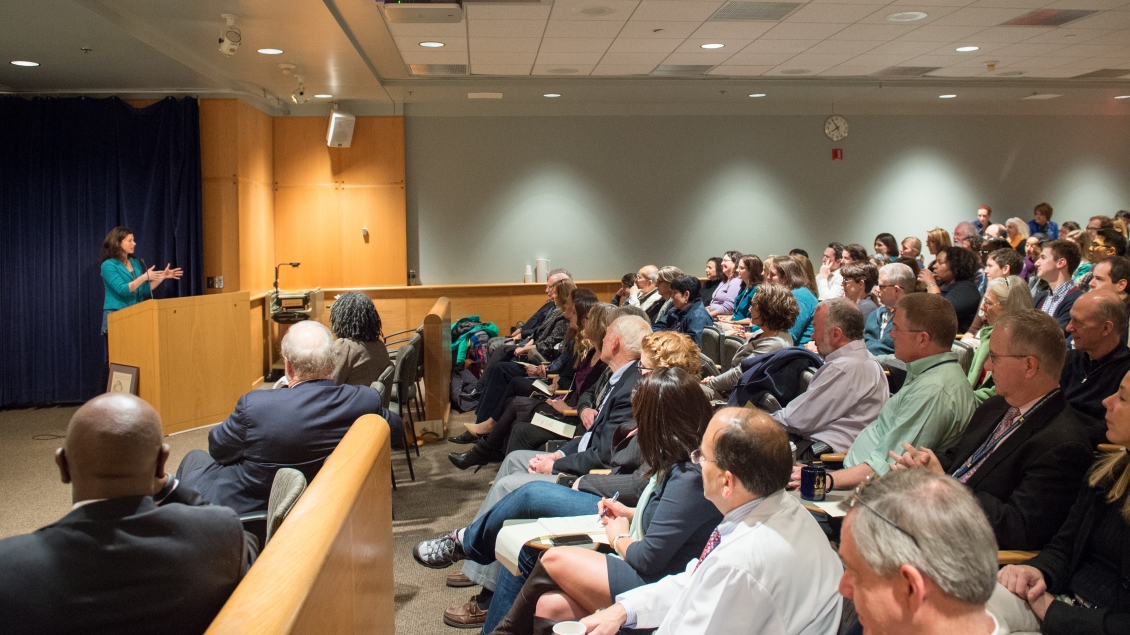  audience listens during OBGYN Professorship and Endowment Lecture.