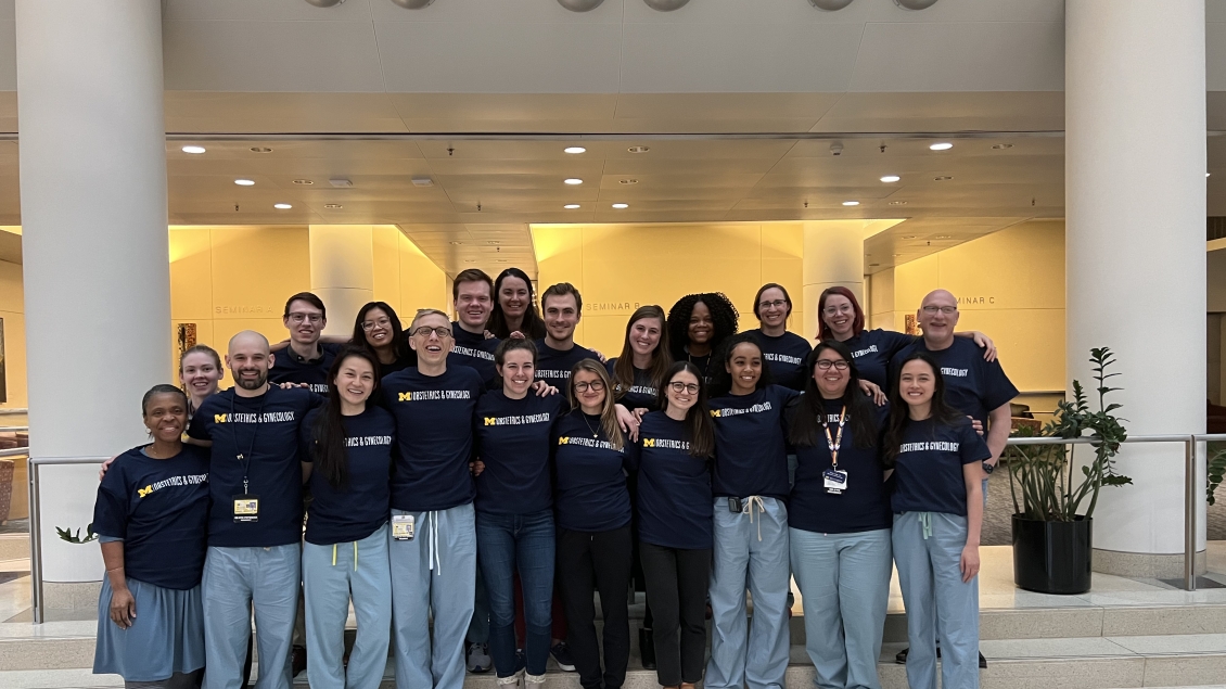  residents wear Michigan Medicine t-shirts during the education retreat