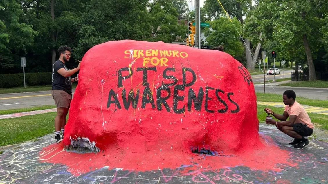 painted rock for ptsd awareness 