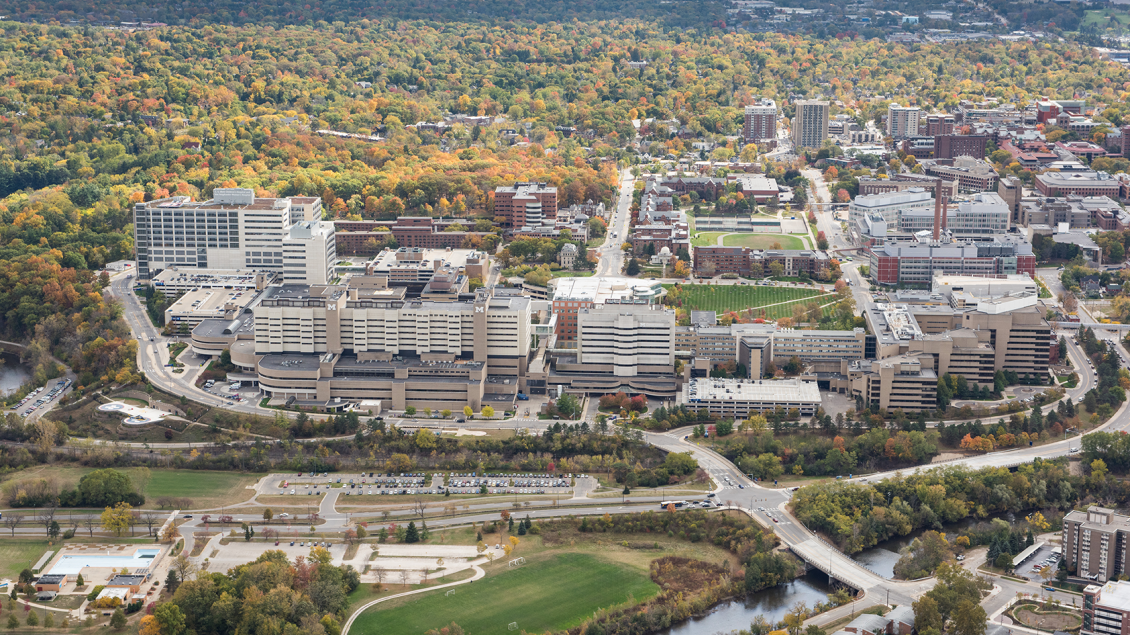 aerial view of the U-M medical campus