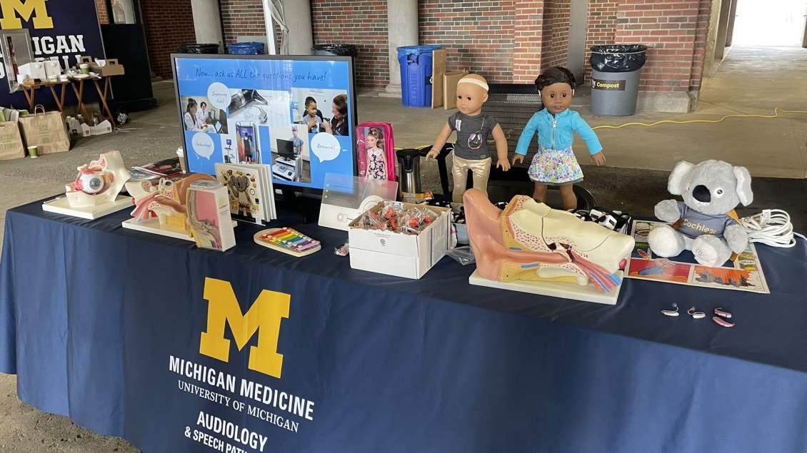 Audiology table set up during an outreach event