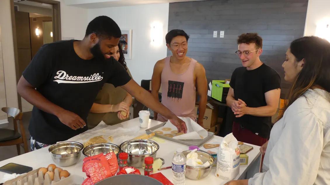 Students talking in culinary class