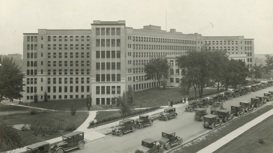 Historic photo of the old main hospital in Ann Arbor, Michigan