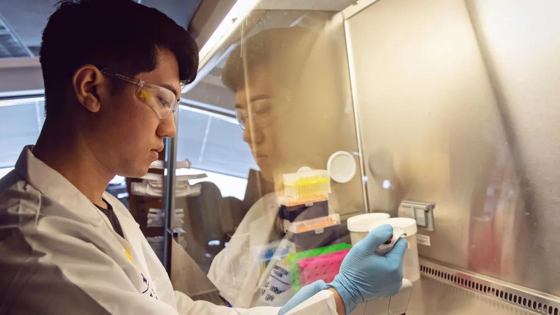 A person working with lab equipment