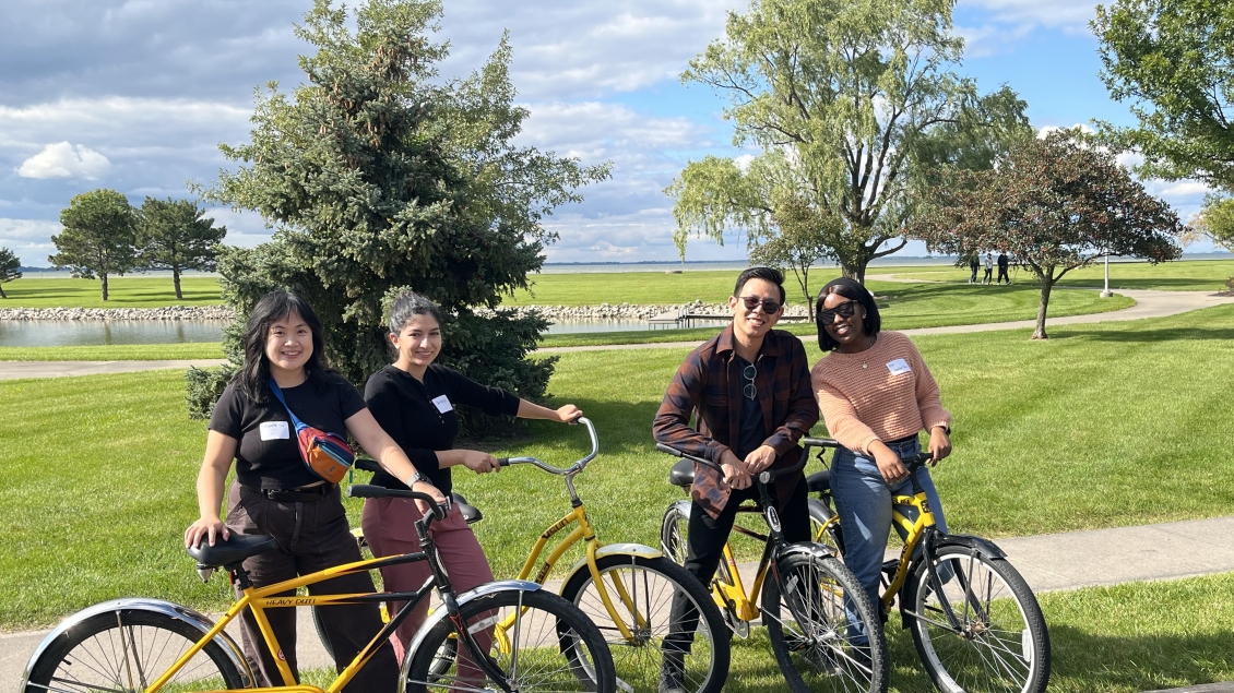 Researchers in Endocrine Pharmacology pose for a photo next to their bikes