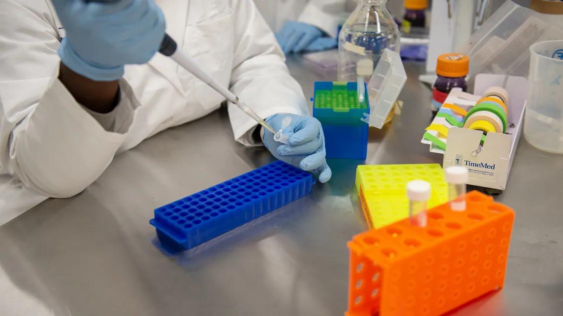 Lab personnel working in the lab with equipment