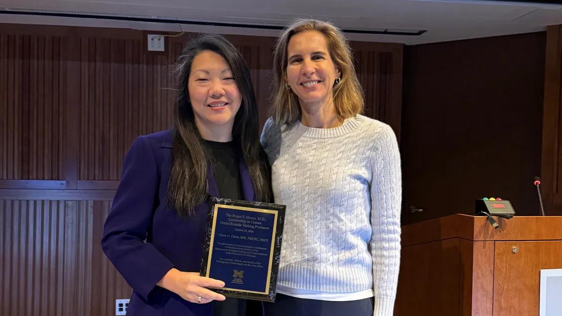 Clara C. Chan, MD with Maria Woodward MD following the Roger Meyer lecture in 2025
