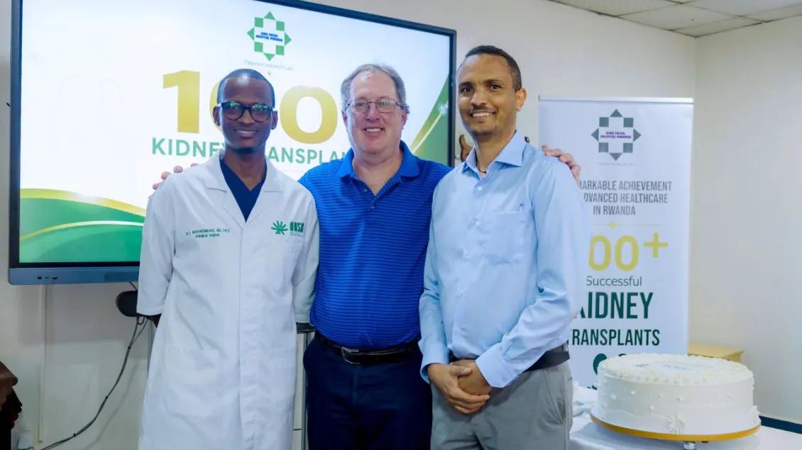 Dr. Jeff Punch with Rwanda's first transplant specialists, urologists urologists Alexandre Nyirimodoka and Emmanuel Muhawenimana